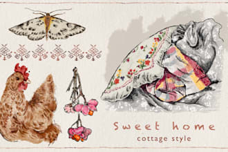 draw clipart, icon, stickers in vintage style