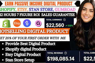 setup 7figure shopify digital product store, etsy shop, stan store digital store