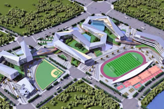 3d baseball field,convenince shop,parking layout,cgi seating area,3ds max render