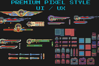design pixel art game UI, hud, gui, icons and rpg interface, fantasy ui ux