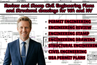do civil engineering and structural drawing with review and stamp for nv and wa
