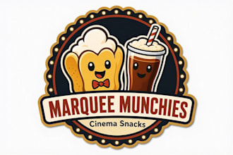 design movie theater mascots snacks popcorn logo with my own creative thinking
