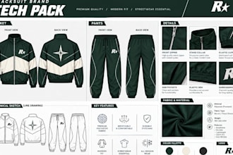 create clothing fashion techpack design apparel technical drawing streetwear