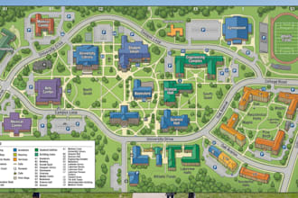 design campus map, venue directory and outdoor wayfinding map