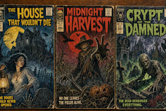 retro comic book cover horror poster vintage comic gore gothic music album cover