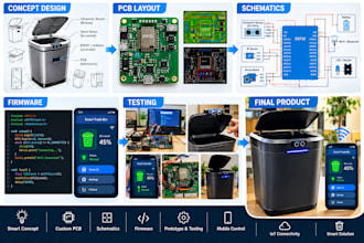 develop smart iot trash bin with custom pcb arduino esp32 sensors mobile control