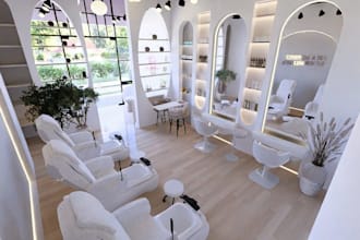setup modern beauty salon, cgi minimalist interior layout,digital spatial mockup