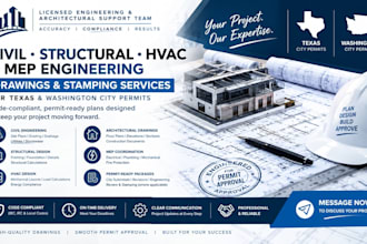 provide civil structural hvac design engineering stamp for texas wa city permit