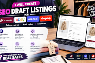 create SEO draft listings for poshmark, ebay, mercari, depop