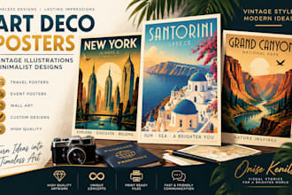 create unique art deco posters vintage illustrations minimalist designs