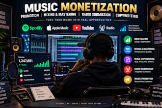 grow spotify, apple music, youtube monetization, sync license, radio submission