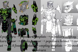 create 3d pepakura templates, papercraft for cosplay, helmets, armor, props