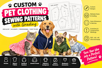 design custom dog and cat clothing sewing patterns and grading in PDF and dxf
