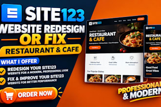 design site123 website redesign or fix site123 website for restaurant and cafe