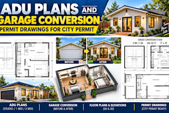 design adu plans and garage conversion permit drawings for city permit