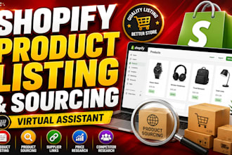 create shopify product listings and source products as a VA