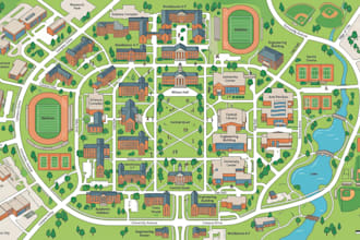 draw detailed university campus map, college and wayfinding map