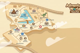design theme park, tourism, festival and visitor maps