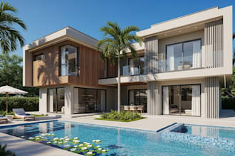 create a photorealistic 3d exterior rendering for your house