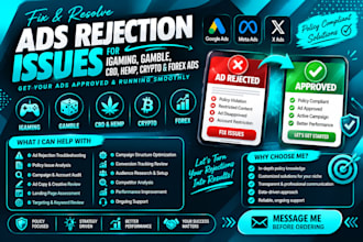 fix ads rejection issues for igaming ads, gamble ads, cbd hemp crypto forex ads