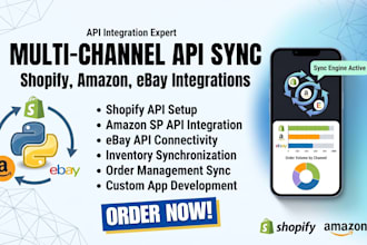 integrate shopify API, amazon  sp API, ebay API, multi channel sync, custom app