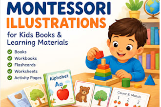 create montessori illustrations for kids books and learning materials