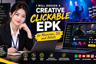 design a creative clickable artist epk for musicians, djs and bands