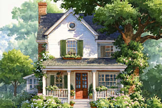 create artistic watercolor home and landscape illustration