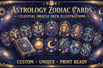 design  astrology zodiac cards and celestial oracle deck illustrations