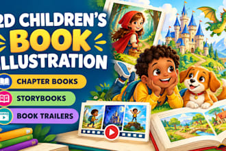 draw engaging 2d illustrations for kid chapter books, book trailer, story book