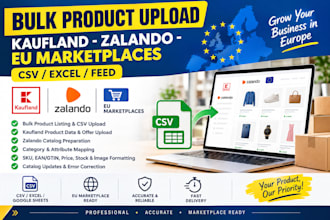 bulk upload product listings via CSV to kaufland zalando and eu marketplaces