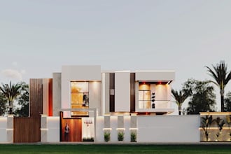 modern 3d villa house,duplex house exterior,landscape render,parking lot,balcony
