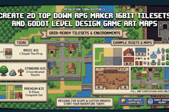 create top down rpg maker 16bit tilesets tilemap and godot level design game art