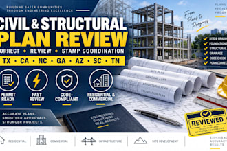 review correct and stamp civil structural engineering plans for tx ca nc ga az