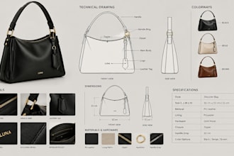 make professional bag tech packs with measurements and construction details