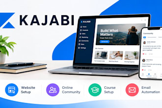 set up kajabi website, online community email automation