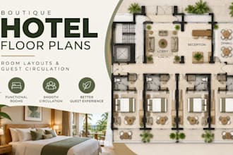 create boutique hotel floor plans, room layouts, guest circulation
