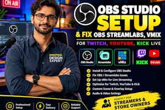 setup obs studio and fix obs streamlabs, vmix for twitch, youtube, kick live