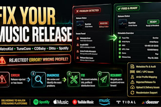 fix distrokid, tunecore, cdbaby, ditto, spotify and music distribution issues