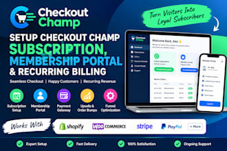 setup checkout champ subscription, membership portal and recurring billing