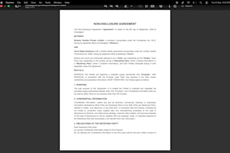 draft a professional nda or confidentiality agreement