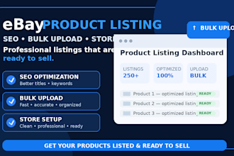 ebay product listing, SEO optimization, bulk upload and dropshipping store setup