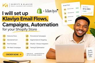 setup klaviyo email flows, abandoned cart recovery, automation for your shopify