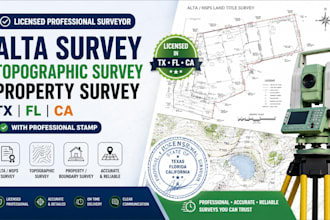 licensed tx fl cl alta survey, topographic survey and property survey with stamp