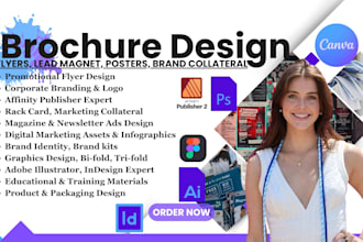 design brochure marketing collateral, corporate brand identity print packaging