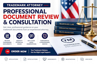 provide attorney trademark document review and legal consultation
