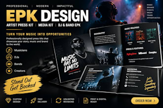 design a professional epk, artist press kit, media kit for dj and musical band
