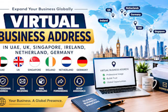 provide a virtual business address in uae, UK, singapore, ireland, netherland,