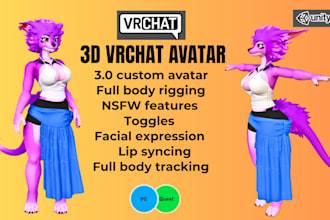 create 3d vrchat avatars for furry and anime avatar vr character for pc quest