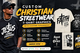 design bold christian streetwear t shirt graphics with custom typography